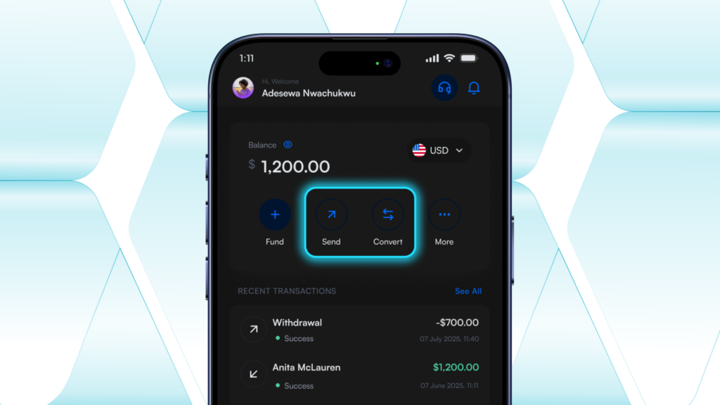 Conversion and send button on the vban app after receiving stablecoin payments
