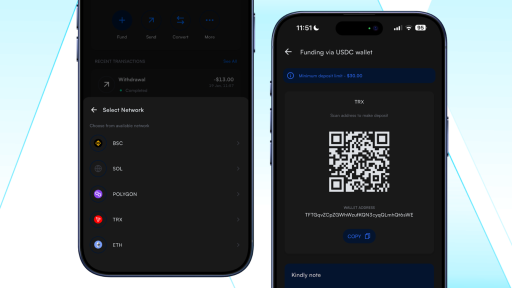 a stablecoin deposit wallet address on the Vban app