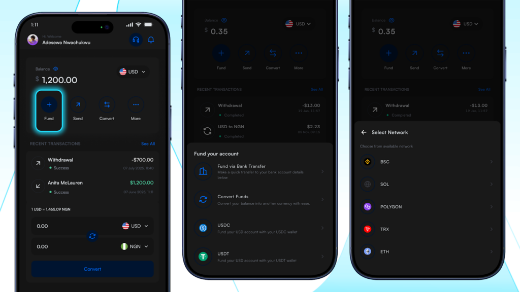 Vban's stablecoin (USDC & USDT) network options