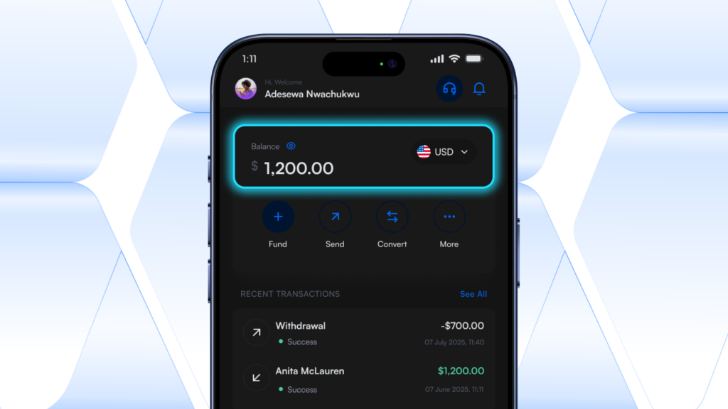 Credit balance after receiving stablecoin payment on the vban app