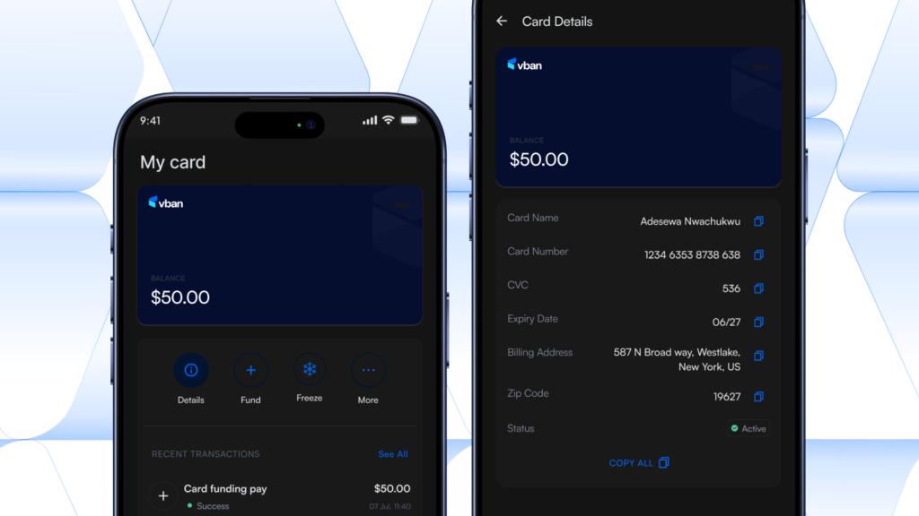 Vban virtual dollar card