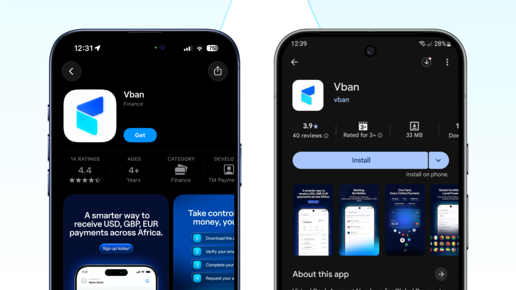 Downloading the Vban app before initiating ID verification  
