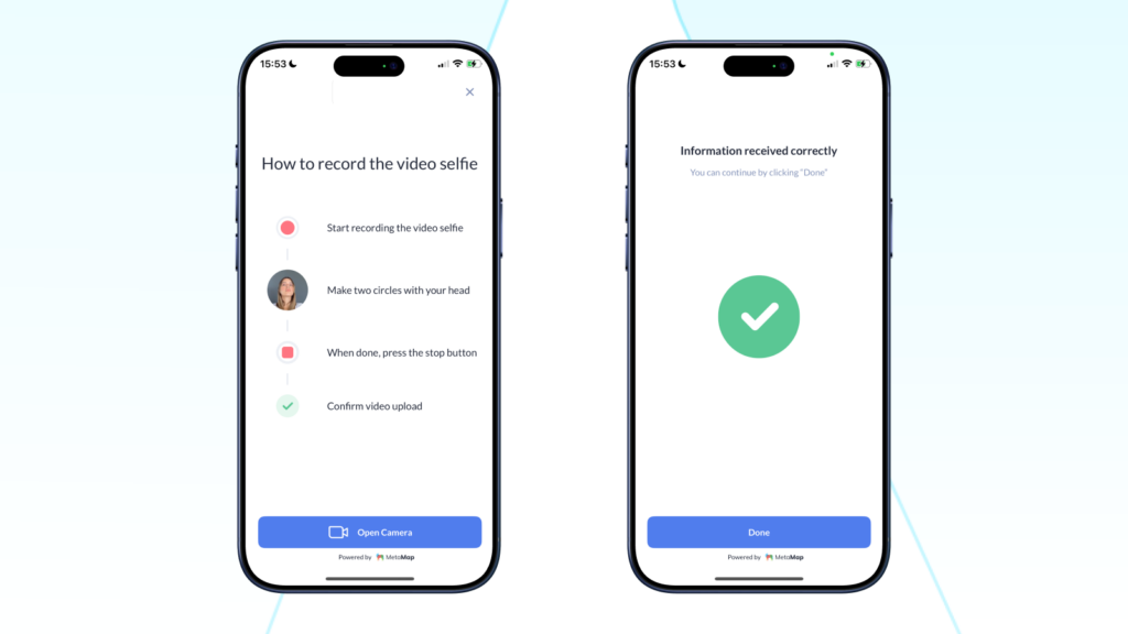 Taking a live selfie for facial verification to complete KYC.